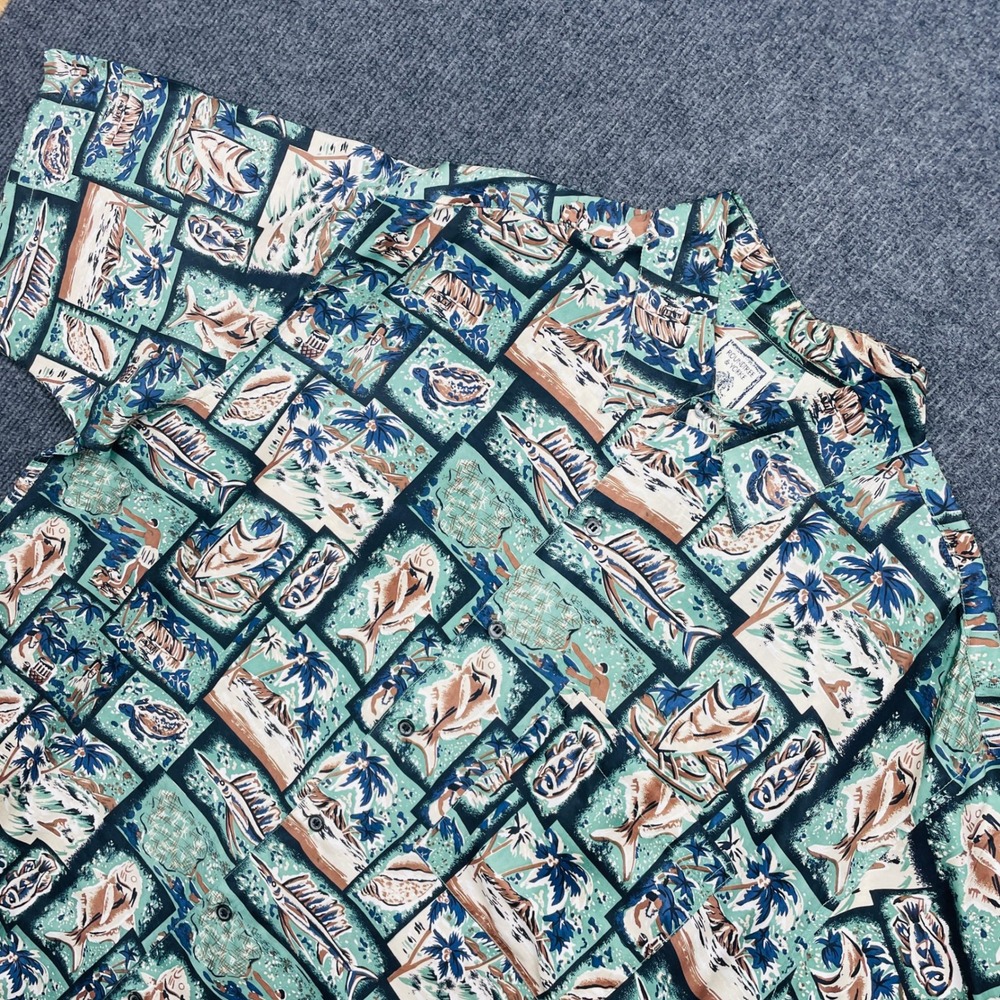 Roundtree &‎ Yorke Silk Hawaiian Shirt Large Teal Marlin Tropical Island Vintage
